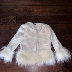 Chic White Creme Faux Fur Trim Jacket coat blazer NWOT sold out viral top tweed